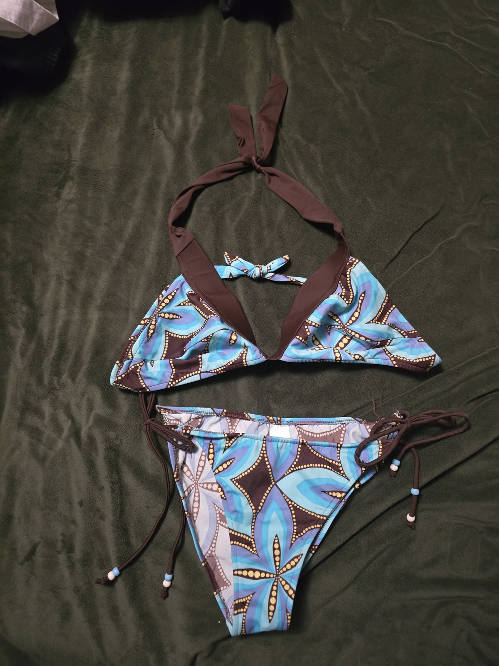 VENUS Turquoise and Brown Floral Halter Triangle Bikini
